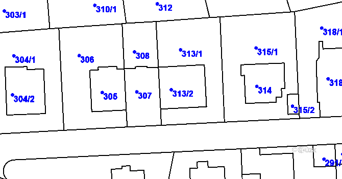 Parcela st. 313/2 v KÚ Krč, Katastrální mapa