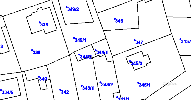 Parcela st. 344/1 v KÚ Krč, Katastrální mapa