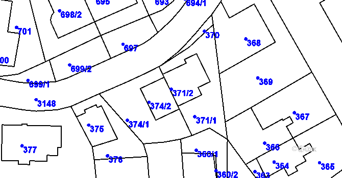 Parcela st. 371/2 v KÚ Krč, Katastrální mapa
