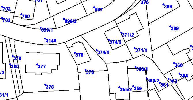 Parcela st. 374/1 v KÚ Krč, Katastrální mapa