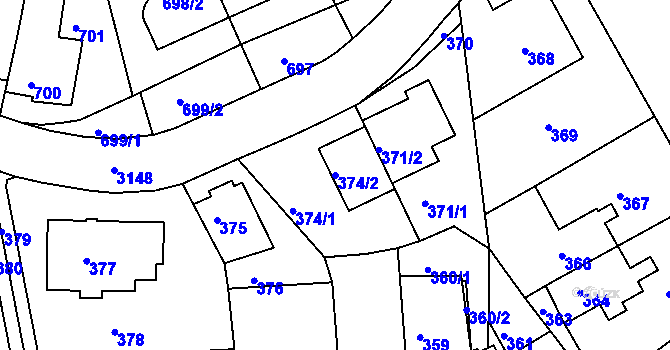 Parcela st. 374/2 v KÚ Krč, Katastrální mapa