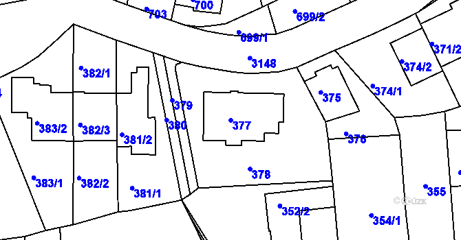Parcela st. 377 v KÚ Krč, Katastrální mapa