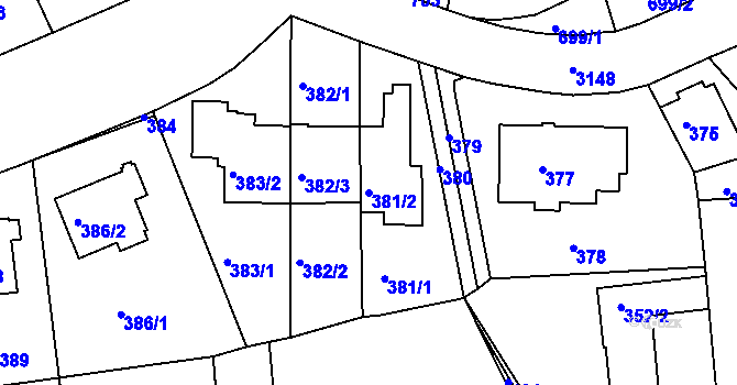 Parcela st. 381/2 v KÚ Krč, Katastrální mapa