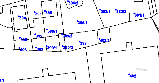 Parcela st. 387 v KÚ Krč, Katastrální mapa
