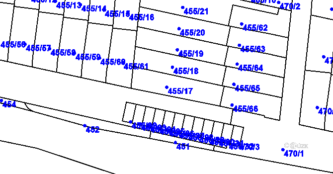 Parcela st. 455/17 v KÚ Krč, Katastrální mapa