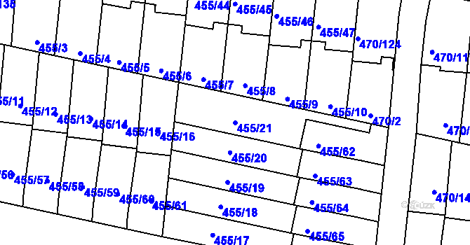 Parcela st. 455/21 v KÚ Krč, Katastrální mapa
