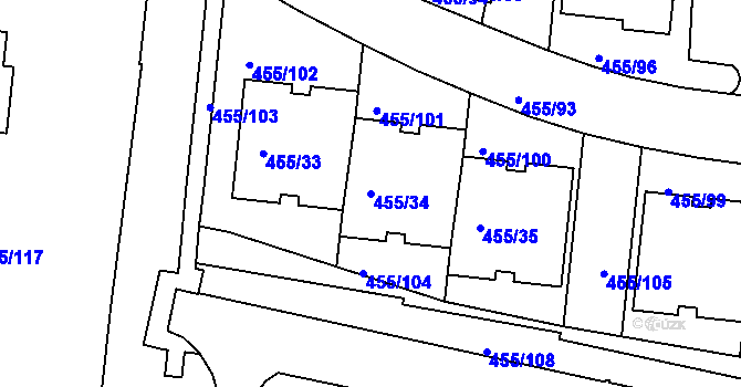 Parcela st. 455/34 v KÚ Krč, Katastrální mapa