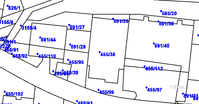 Parcela st. 455/38 v KÚ Krč, Katastrální mapa