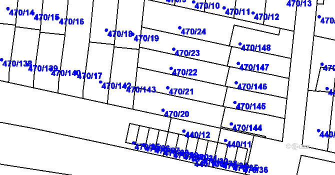 Parcela st. 470/21 v KÚ Krč, Katastrální mapa