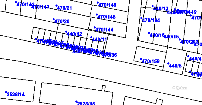 Parcela st. 470/36 v KÚ Krč, Katastrální mapa