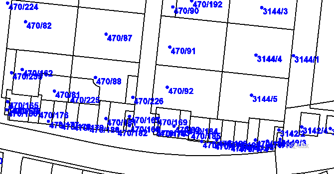 Parcela st. 470/92 v KÚ Krč, Katastrální mapa