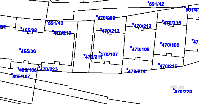 Parcela st. 470/107 v KÚ Krč, Katastrální mapa
