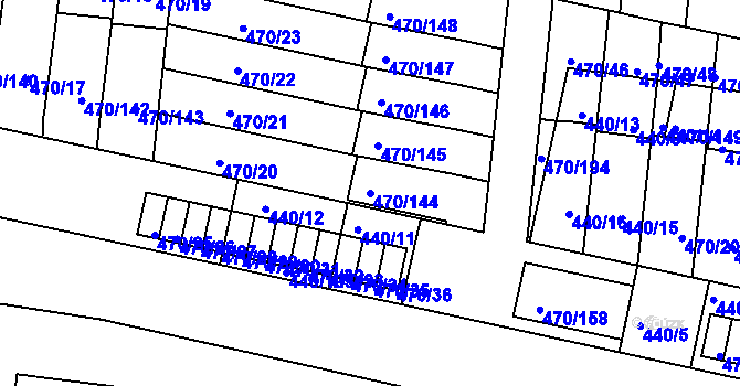 Parcela st. 470/144 v KÚ Krč, Katastrální mapa