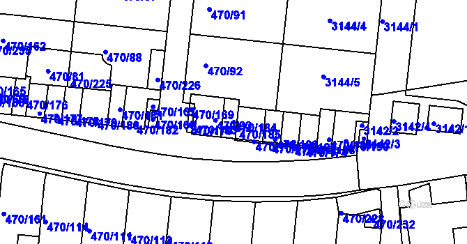 Parcela st. 470/184 v KÚ Krč, Katastrální mapa