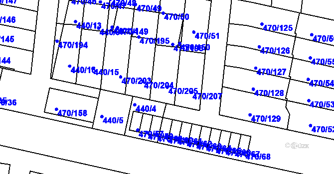 Parcela st. 470/205 v KÚ Krč, Katastrální mapa