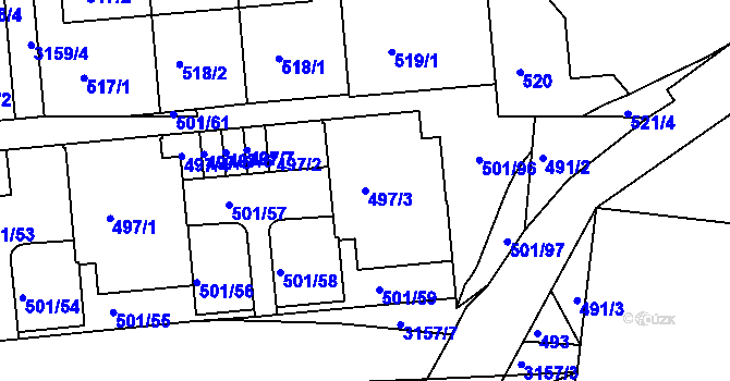 Parcela st. 497/3 v KÚ Krč, Katastrální mapa