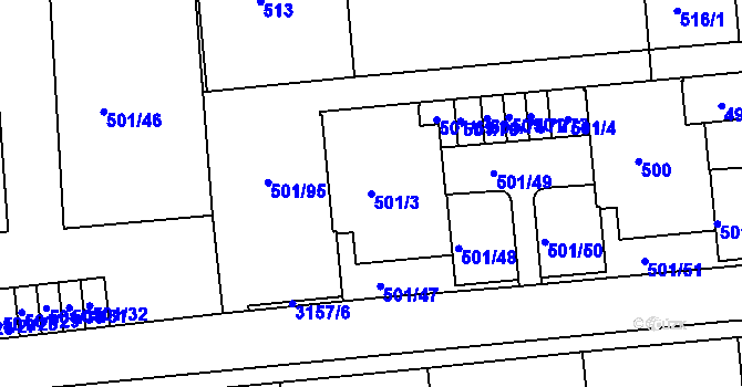 Parcela st. 501/3 v KÚ Krč, Katastrální mapa