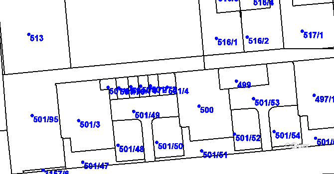 Parcela st. 501/4 v KÚ Krč, Katastrální mapa
