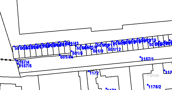 Parcela st. 501/8 v KÚ Krč, Katastrální mapa