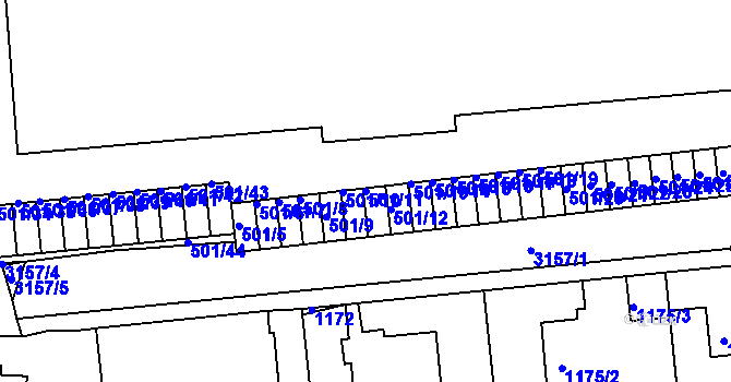Parcela st. 501/11 v KÚ Krč, Katastrální mapa