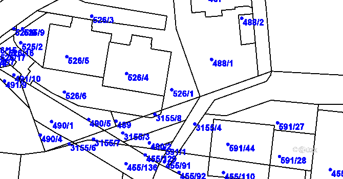 Parcela st. 526/1 v KÚ Krč, Katastrální mapa