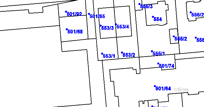 Parcela st. 553/1 v KÚ Krč, Katastrální mapa