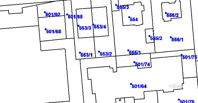 Parcela st. 553/2 v KÚ Krč, Katastrální mapa