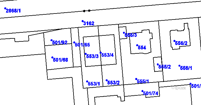Parcela st. 553/4 v KÚ Krč, Katastrální mapa