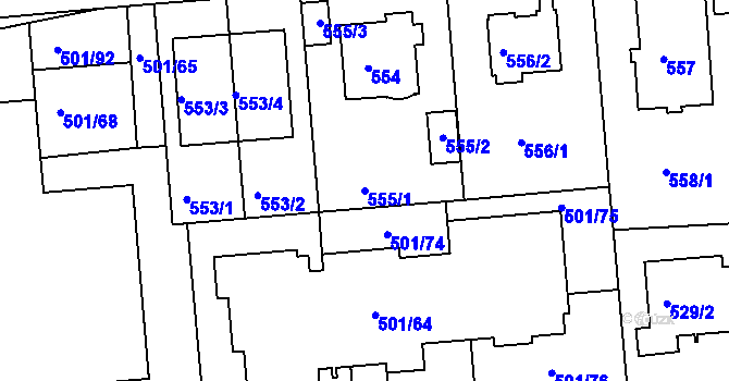 Parcela st. 555/1 v KÚ Krč, Katastrální mapa