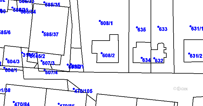 Parcela st. 608/2 v KÚ Krč, Katastrální mapa