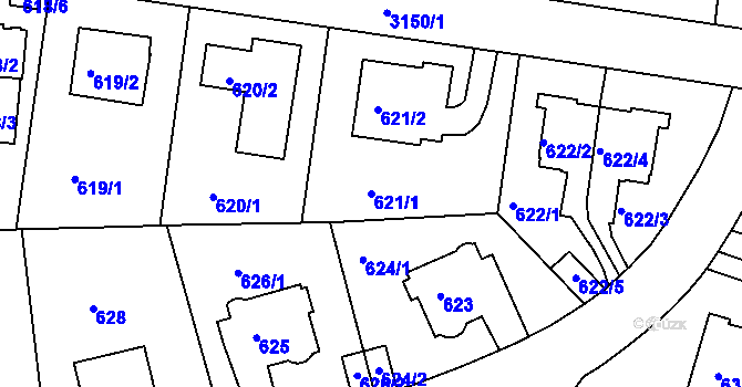 Parcela st. 621/1 v KÚ Krč, Katastrální mapa