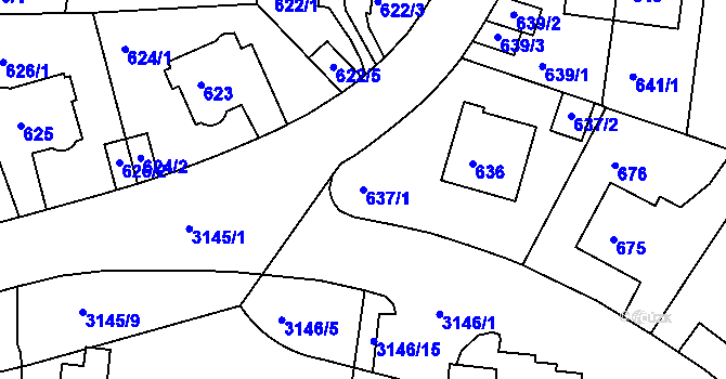 Parcela st. 637/1 v KÚ Krč, Katastrální mapa