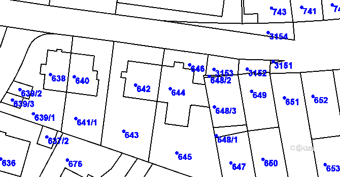 Parcela st. 644 v KÚ Krč, Katastrální mapa