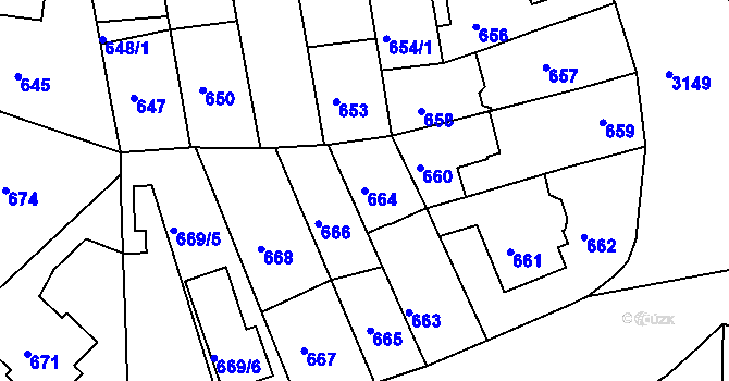 Parcela st. 664 v KÚ Krč, Katastrální mapa