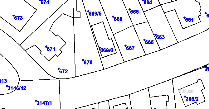 Parcela st. 669 v KÚ Krč, Katastrální mapa