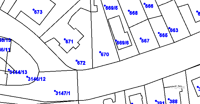 Parcela st. 670 v KÚ Krč, Katastrální mapa