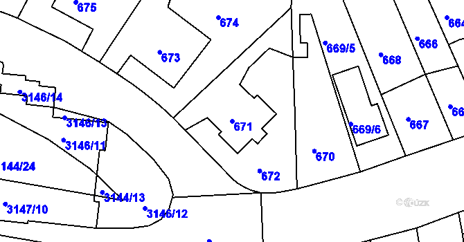 Parcela st. 671 v KÚ Krč, Katastrální mapa