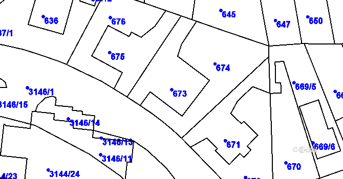 Parcela st. 673 v KÚ Krč, Katastrální mapa