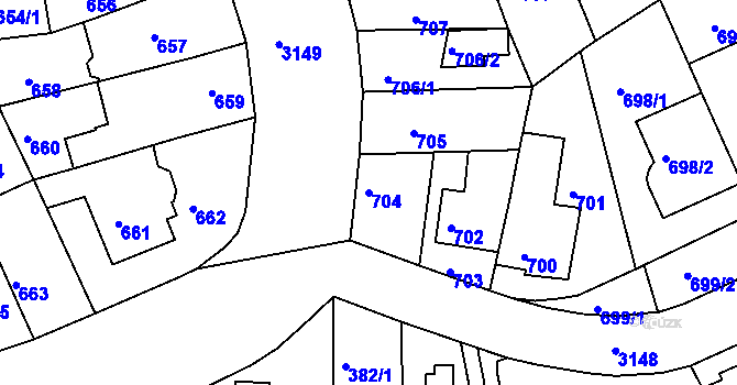 Parcela st. 704 v KÚ Krč, Katastrální mapa