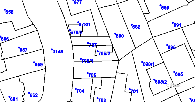 Parcela st. 706/2 v KÚ Krč, Katastrální mapa