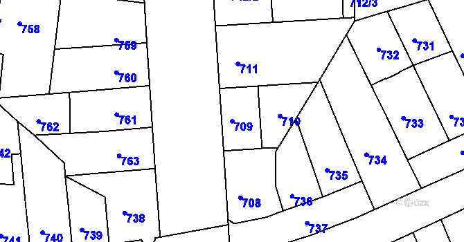 Parcela st. 709 v KÚ Krč, Katastrální mapa