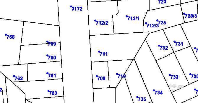 Parcela st. 711 v KÚ Krč, Katastrální mapa