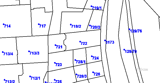 Parcela st. 722 v KÚ Krč, Katastrální mapa