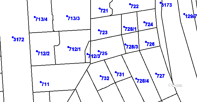 Parcela st. 725 v KÚ Krč, Katastrální mapa