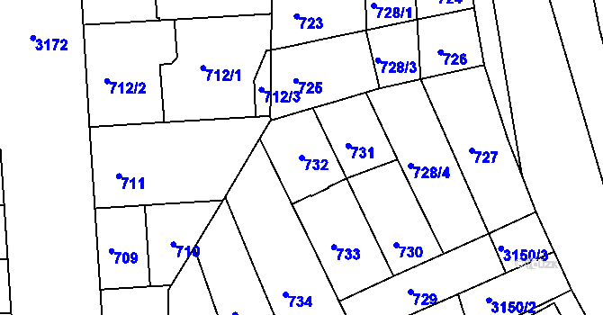 Parcela st. 732 v KÚ Krč, Katastrální mapa