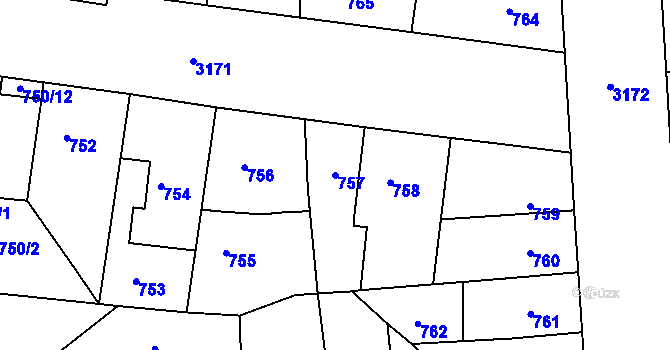 Parcela st. 757 v KÚ Krč, Katastrální mapa