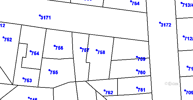 Parcela st. 758 v KÚ Krč, Katastrální mapa
