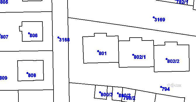 Parcela st. 801 v KÚ Krč, Katastrální mapa