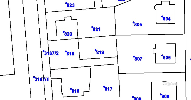 Parcela st. 819 v KÚ Krč, Katastrální mapa