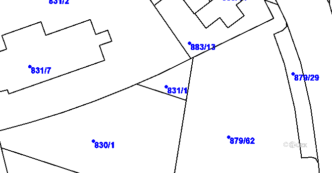 Parcela st. 831/1 v KÚ Krč, Katastrální mapa
